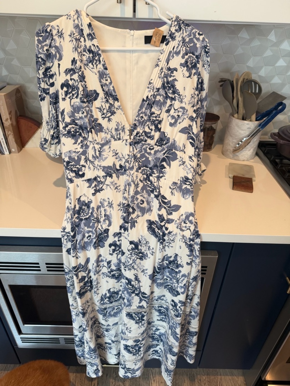 O.P.T. Blue Floral V-Neck Midi Dress